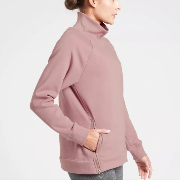 Athleta Cozy Karma Side Zip Funnel Neck Sweatshirt In Dogwood Mauve Size L - Picture 3 of 15